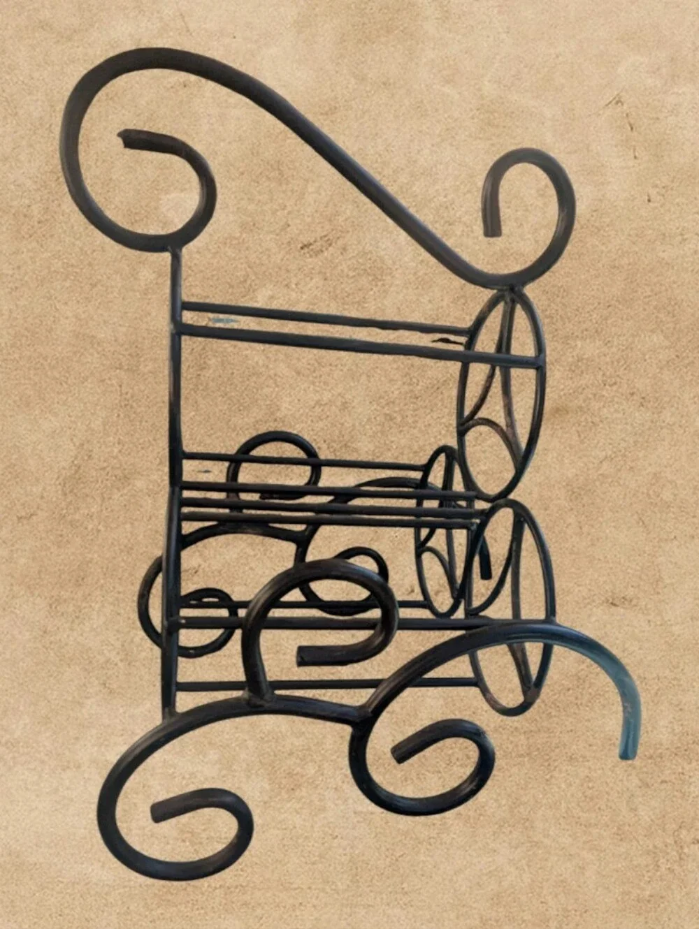 Wrought Iron Tabletop Wine Rack-Holds 3 Bottles